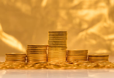 Close-up of gold colored coins