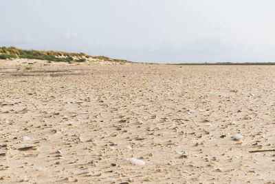 Surface level of barren land against sky