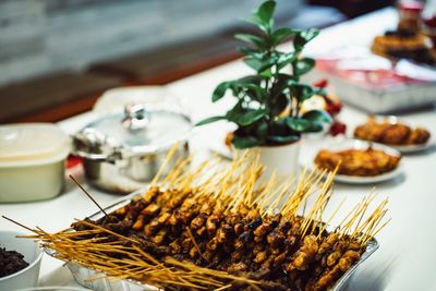 High angle view of food in plate on table