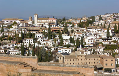 View of historic albaicin district from alhambra in granada, spain