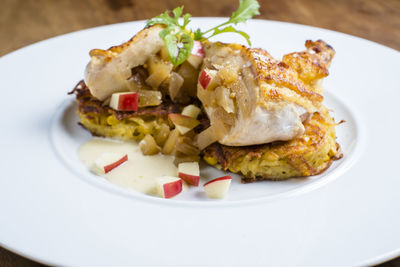 High angle view of meal served in plate