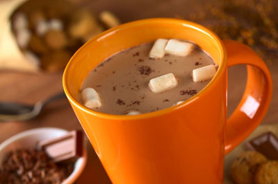 Close-up of coffee cup on table
