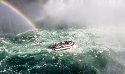 Scenic view of rainbow over sea