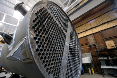 Low angle view of machinery in factory