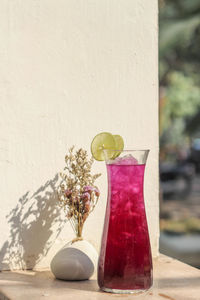 Close-up of drink served on table