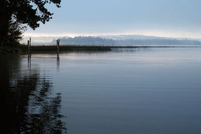 Scenic view of lake against sky at sunset