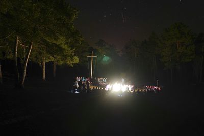 Illuminated street lights at night