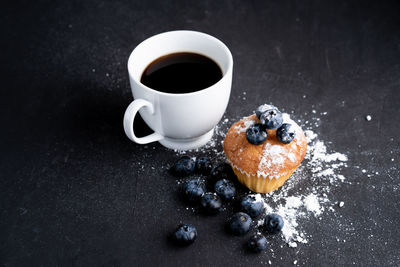 High angle view of coffee cup on table