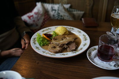 High angle view of meal served on table