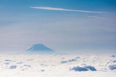 Scenic view of mountains against cloudy sky