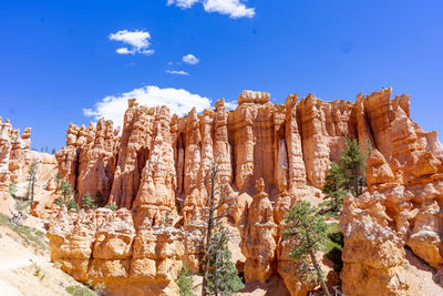 Panoramic view of rock formation against blue sky