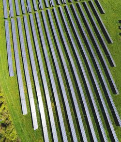 High angle view of solar panel field