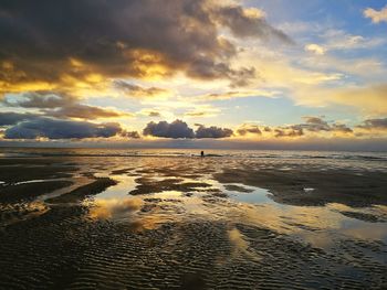 Scenic view of sea against dramatic sky