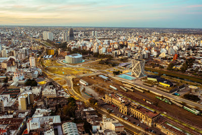 High angle view of city against sky