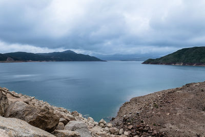 Scenic view of sea against cloudy sky