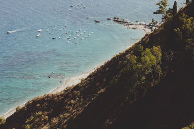 High angle view of sea at beach against sky