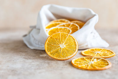 Close-up of orange on table