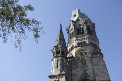 Low angle view of kaiser wilhelm memorial church against clear sky