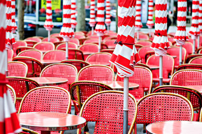 Close-up of chairs and tables