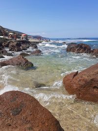 Scenic view of sea against clear sky