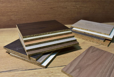 High angle view of books on table