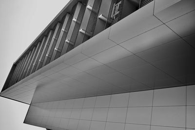 Low angle view of modern building against clear sky