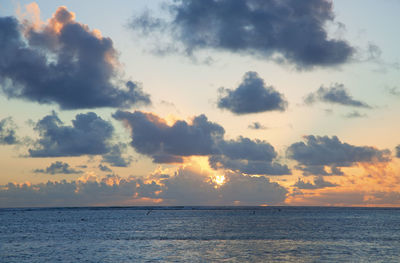 Scenic view of sea against sky at sunset