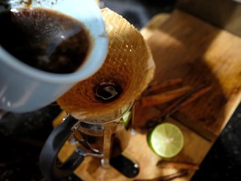 Close-up of coffee cup on table