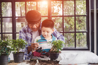 Father and son at home