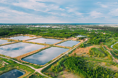 High angle view of cityscape against sky