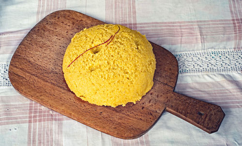 Hot polenta on wooden board