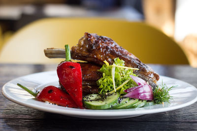 Close-up of food in plate on table