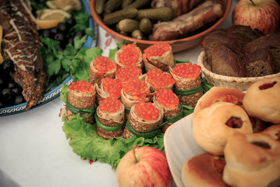 High angle view of vegetables in market stall