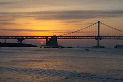 View of golden gate bridge over river during sunset