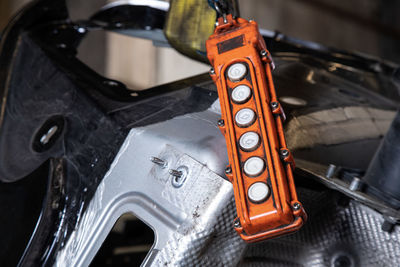 High angle view of piano keys on table