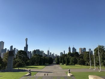 City buildings against clear sky