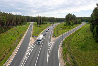 Highway a1 via baltica between vilnius, riga and tallinn, road section next to saulkrasti, latvia