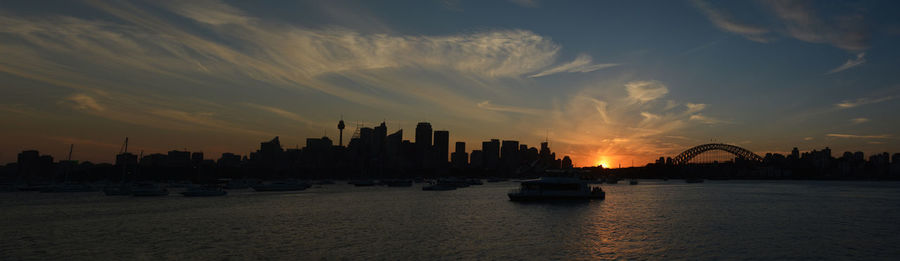 Silhouette of city at sunset