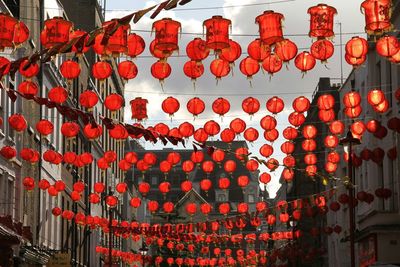 Low angle view of red lanterns