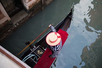 High angle view of person on boat