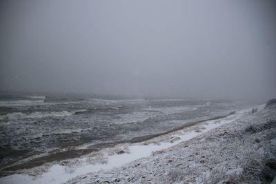 Scenic view of sea against sky during winter