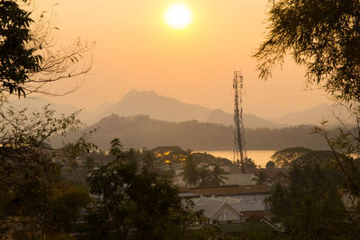 Scenic view of mountains against sky during sunset