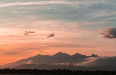 Scenic view of silhouette mountains against sky at sunset