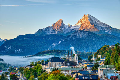 Mount watzmann and the city of berchtesgaden in the bavarian alps