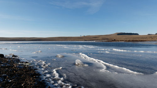 Scenic view of sea against sky during winter