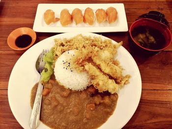 Close-up of food served on table