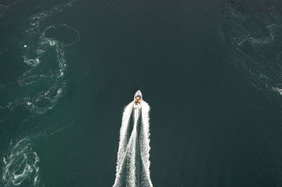 High angle view of boat on saltstraumen