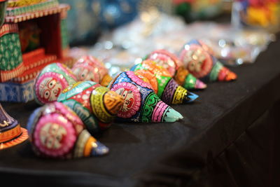 Close-up of christmas decorations on table