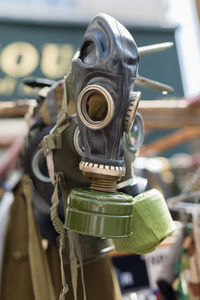 Vintage latex gas mask in use since the second world war.