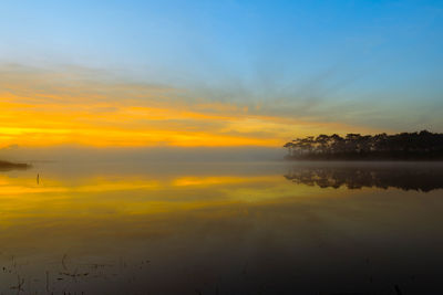 Scenic view of lake against sky during sunset